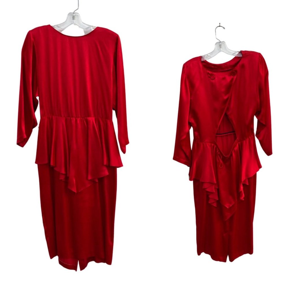 Large 10/12 | Vintage 80's Scarlet red Peplum evening dress